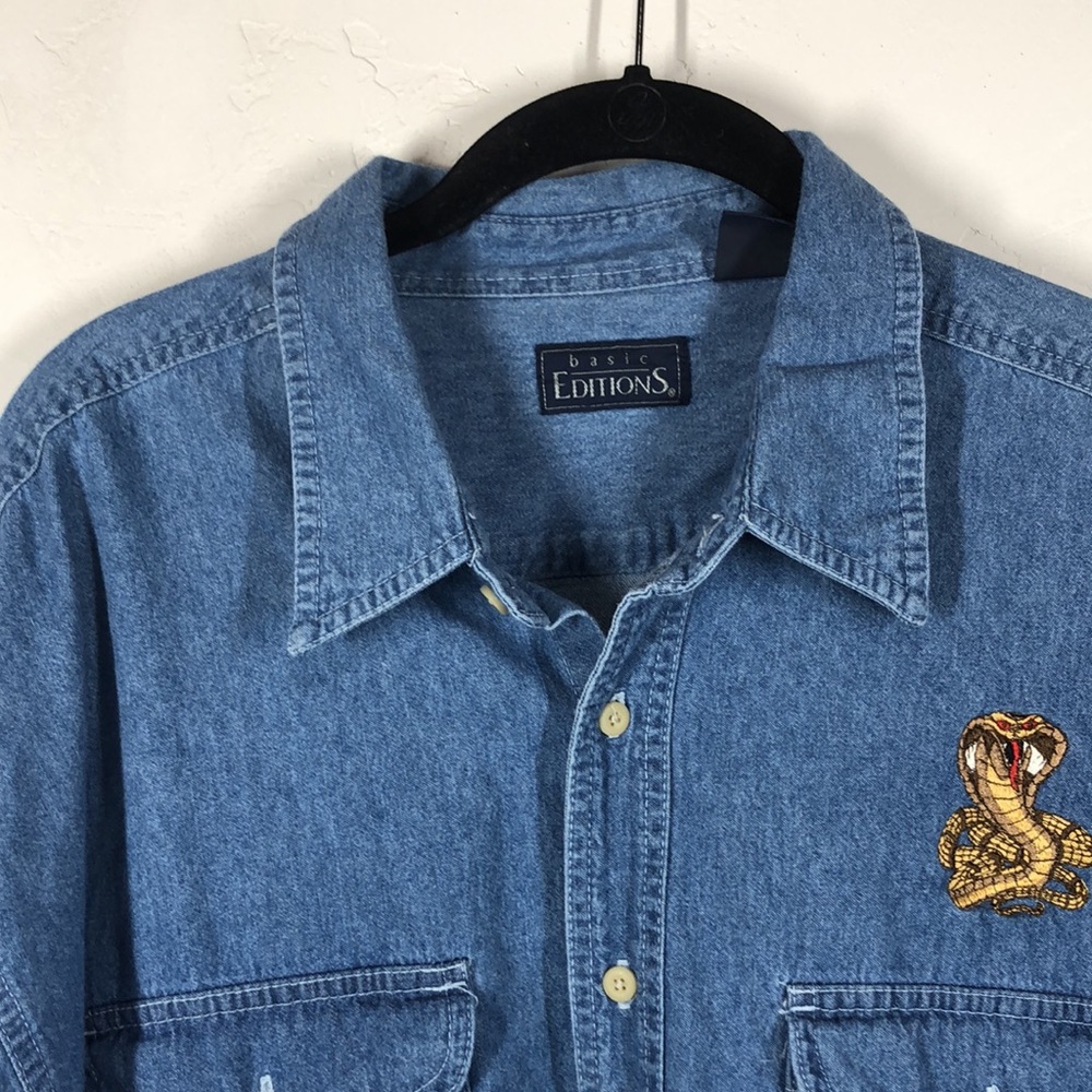 Basic Editions Denim Cobra Button Down Shirt Xl - image 2